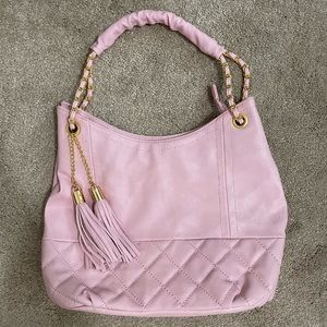 Braciano Faux Leather Barbie Pink Gold Tone Chain Tassel Zippered Shoulder Bag